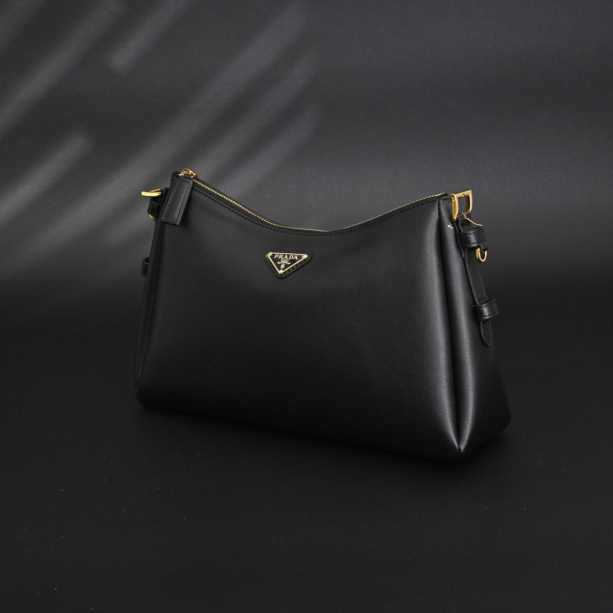 Prada Cleo Black Brushed Leather Shoulder Bag